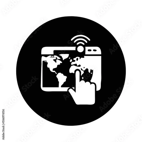 Fototapeta Worldwide Web Access with Global Mapping and Touch Technology in Black Circle