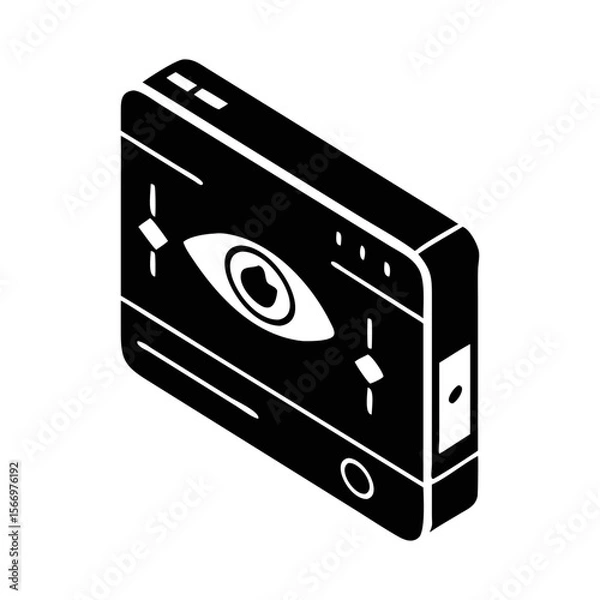 Fototapeta Black and white isometric illustration of a device with an eye image