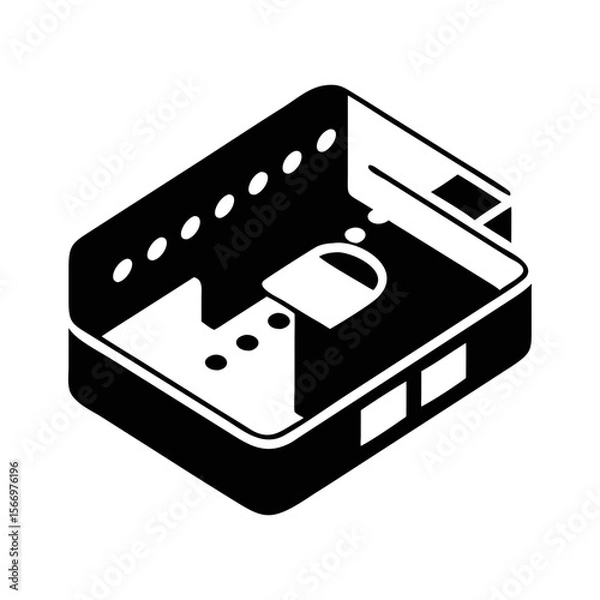 Fototapeta Isometric view of an electrical box with holes and access panels illustration