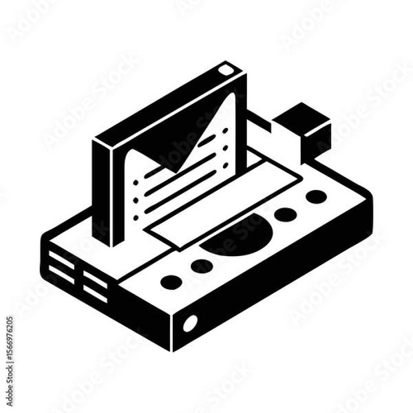 Fototapeta Isometric Illustration of a Retro Computer System with Button Interface
