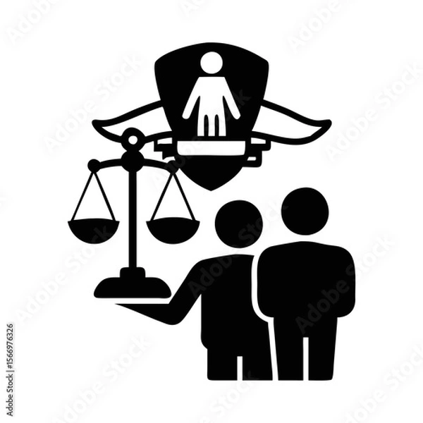 Fototapeta Icon representation of legal service, dispute resolution, justice and equality for people