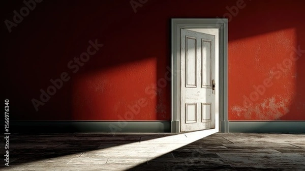 Obraz Sunlight through open doorway in red room