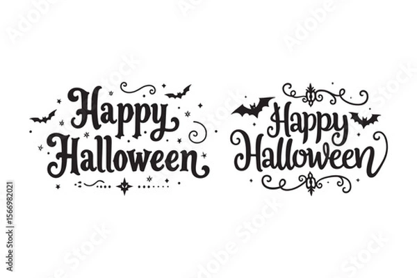 Obraz Elegant black happy halloween calligraphy with bats and stars