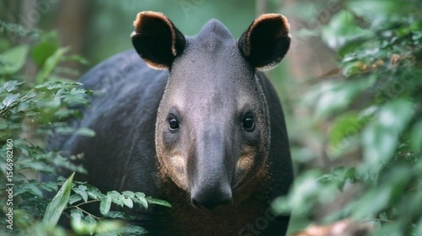Obraz Tapir in lush forest close up