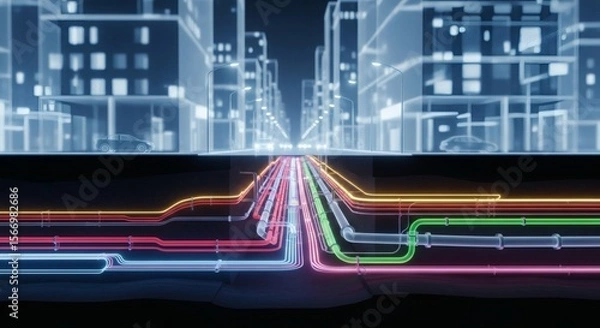 Obraz smart city digital infrastructure with underground data and utility networks