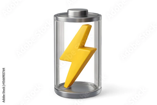 Fototapeta Transparent Battery with Lightning Symbol for Renewable Energy and Clean Power Branding
