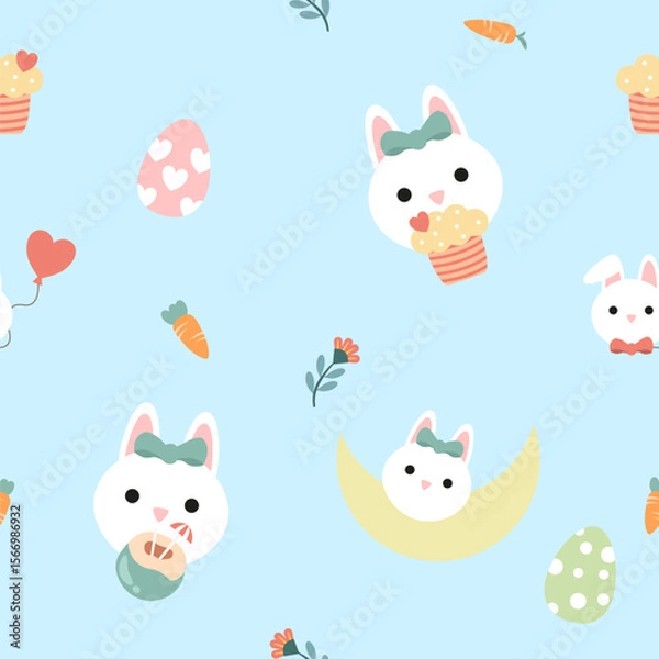 Fototapeta Seamless pattern with art design elements, and colorful Easter eggs.