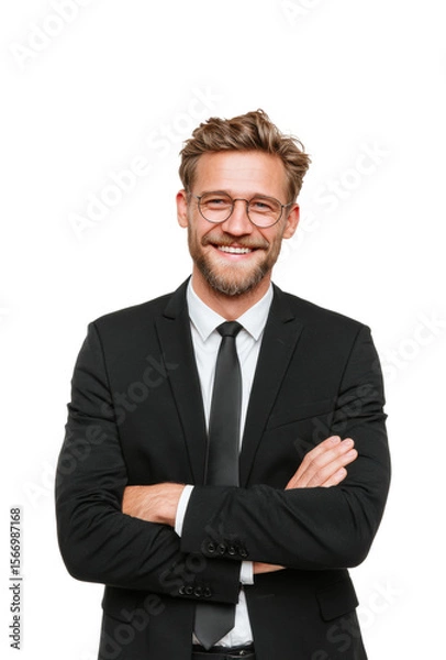 Obraz Confident business professional smiling in suit portrait positivity isolated on transparent background
