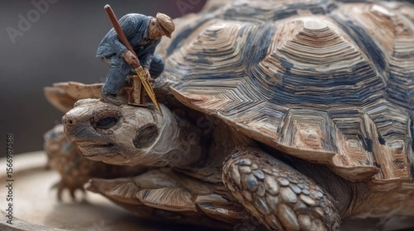 Obraz Tiny figure works on giant turtle