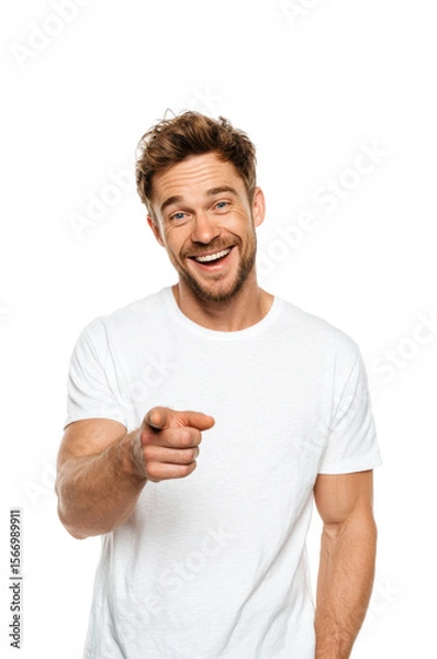 Obraz Smiling man engaging audience portrait joyful concept isolated on transparent background