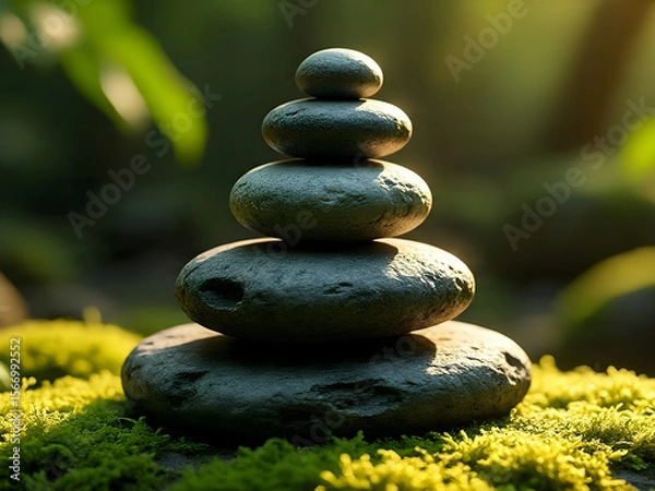 Obraz Zen stacked stones on nature background. Close up of Rock balance.