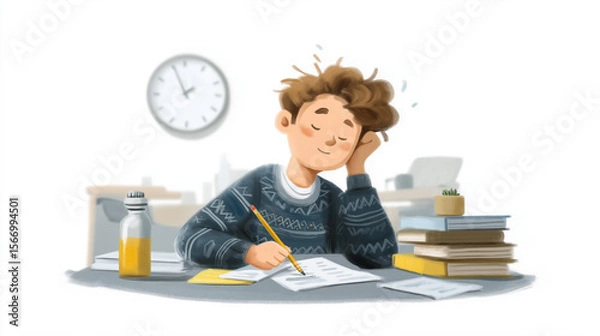Fototapeta Relieved Student Celebrates Test Completion in Classroom