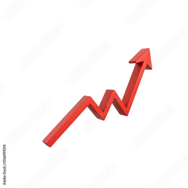 Obraz Red Zigzag Growth Arrow on Transparent Background