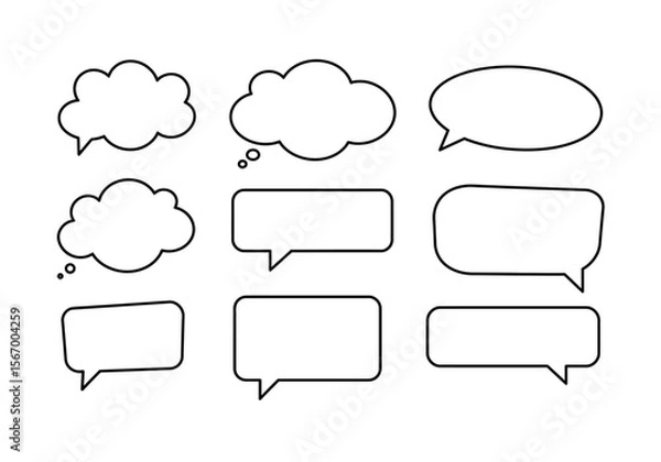 Fototapeta Collection of Black Outlined Speech Bubbles and Thought Clouds.