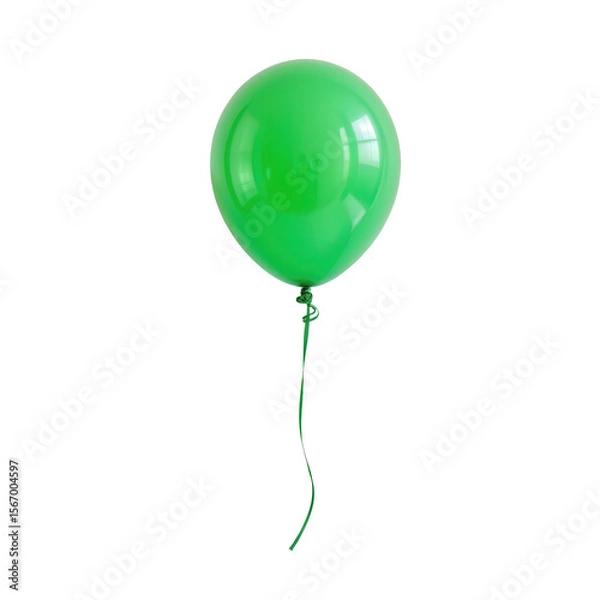 Fototapeta Bright Green Balloon Floating Against a Clean White Background for Celebrations and Festive Occasions