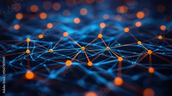 Fototapeta Abstract network connections, glowing lines on a dark background, data flow visualization, Stock photo, professional photography