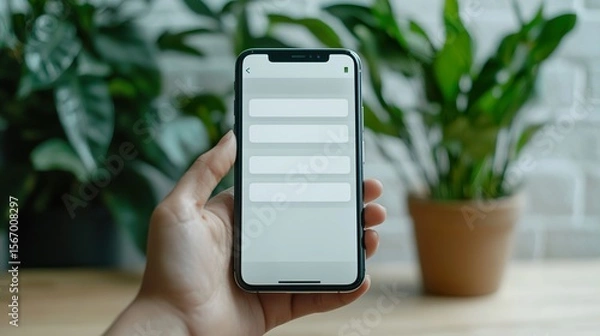 Fototapeta AI chatbot interface on transparent smartphone, person responding to mental health support message