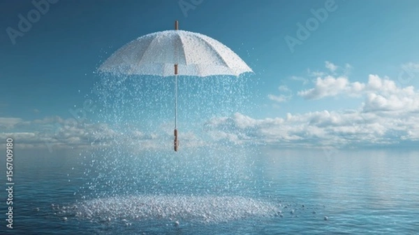 Obraz White umbrella over rain water ocean concept