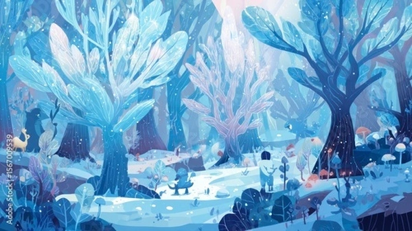 Obraz Winter forest illustration child character