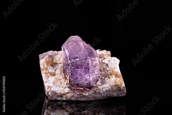 Fototapeta Amethyst crystal. Specimen from Erongo, Namibia. photography isolated on black background. macro detail close-up mineral crystal unpolished semi-precious gemstone