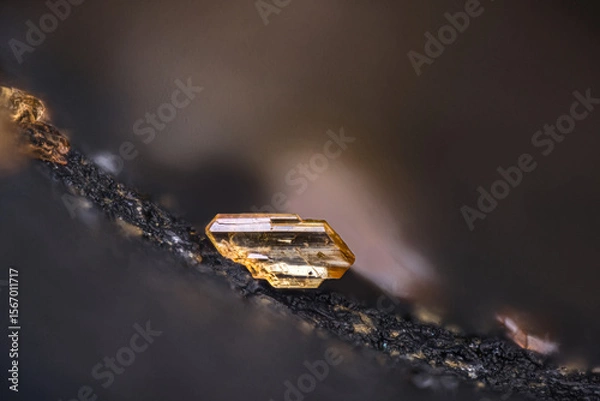 Fototapeta Orange Nealite crystal. Specimen from Passa Limani, Lavrion, Greece. Micro photography extreme close-up. microscope mineral crystal photography for Scientific use.