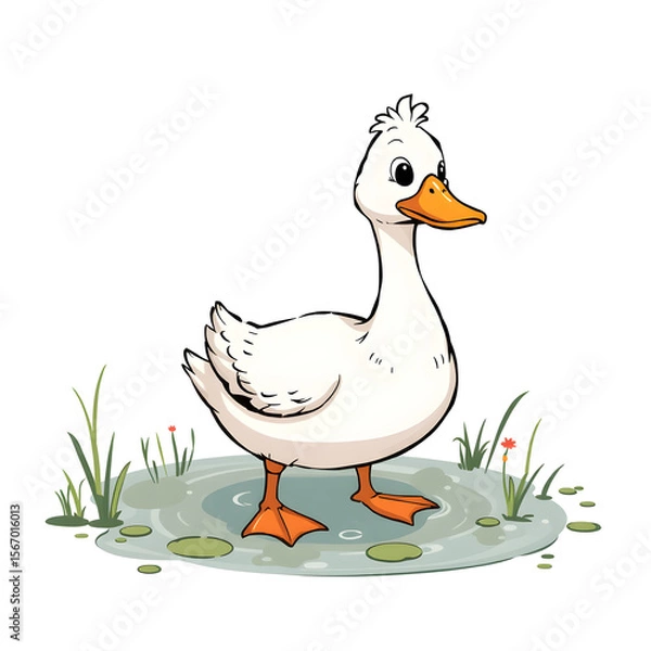 Fototapeta A cartoon duck is standing in a pond