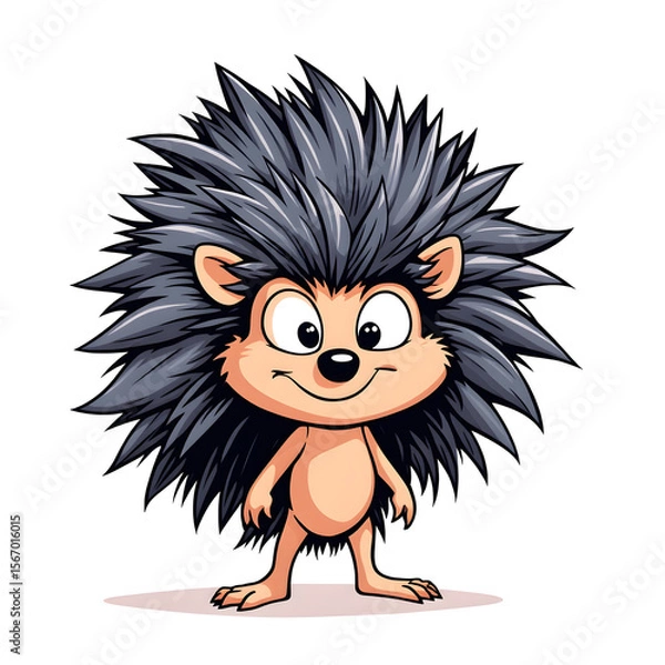 Fototapeta A cartoon hedgehog with a big fluffy mane and a big smile