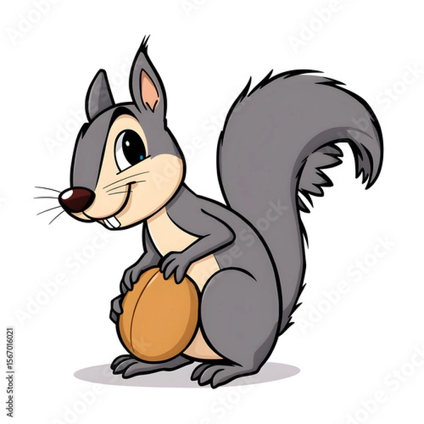 Fototapeta A cartoon squirrel is holding a nut in its mouth