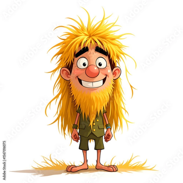 Fototapeta A cartoon character with a big beard and long hair is smiling