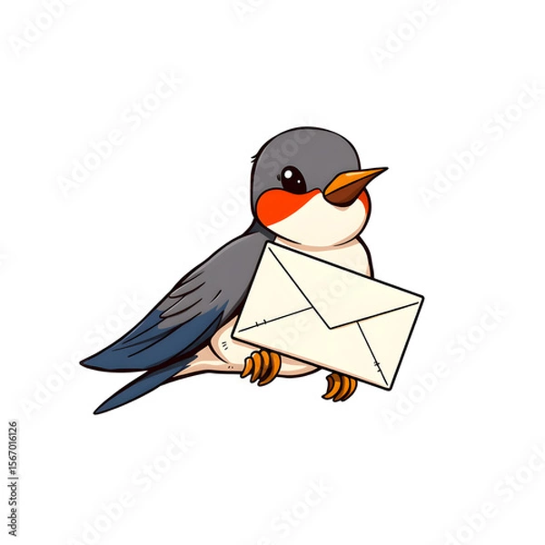 Fototapeta A cartoon bird holding an open white envelope