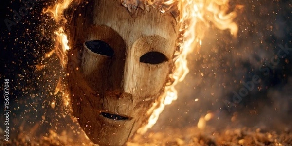 Obraz Wooden mask in flames