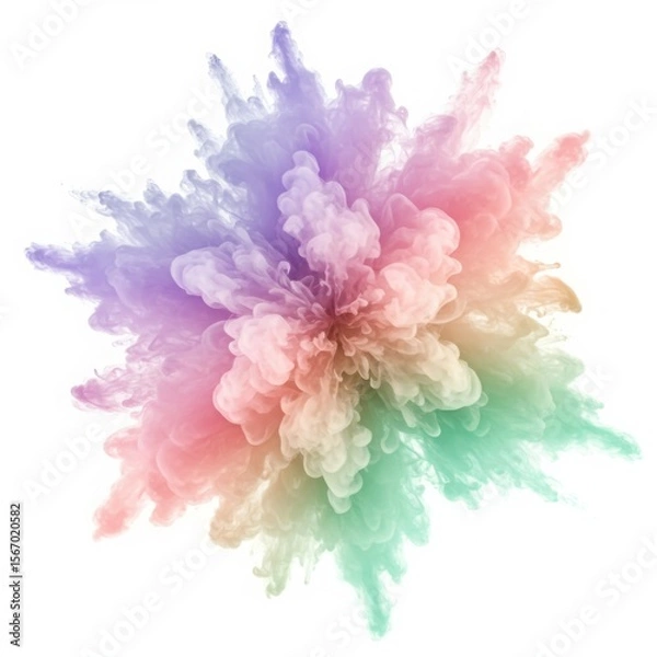 Fototapeta Explosion of pastel colored ink in water with soft gradient of purple pink and green hues
