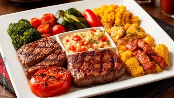 Obraz A set of grilled meat with vegetables