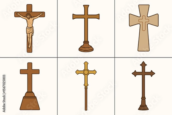 Fototapeta Various designs of christian crosses in illustration vector icon isolated illustration