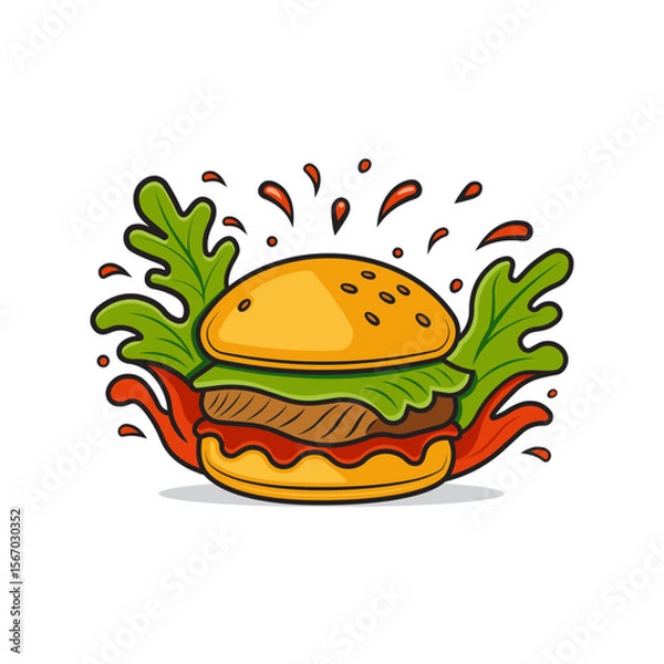 Obraz Meet burger with ketchup splashes