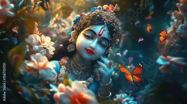Fototapeta An enchanting image of rangoli with colorful lights reflecting on it