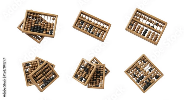 Fototapeta Collection of Wooden Abacuses in Various Arrangements for Educational and Decorative Use, isolated on a transparent background