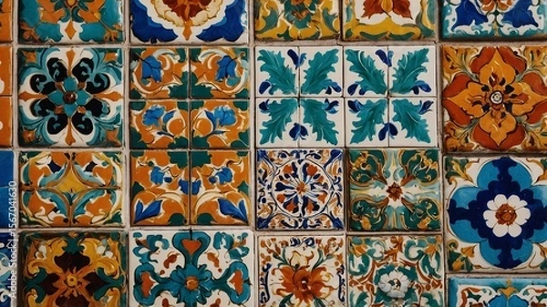 Fototapeta Colorful ceramic tiles showcasing intricate designs in vibrant hues.