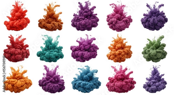 Fototapeta Vibrant and Colorful Smoke Clouds in Diverse Hues for Innovative Artistic and Design Applications, isolated on a transparent background