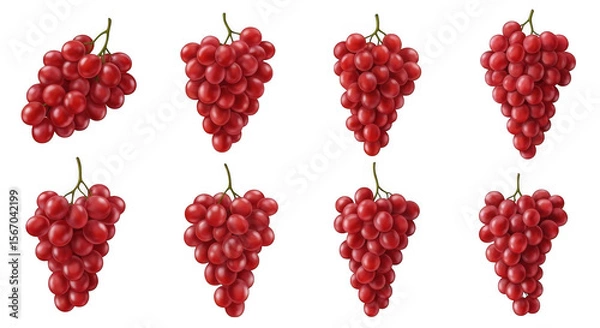 Fototapeta Assorted Bunches of Red Grapes with Different Arrangements for Culinary and Beverage Uses, isolated on a transparent background