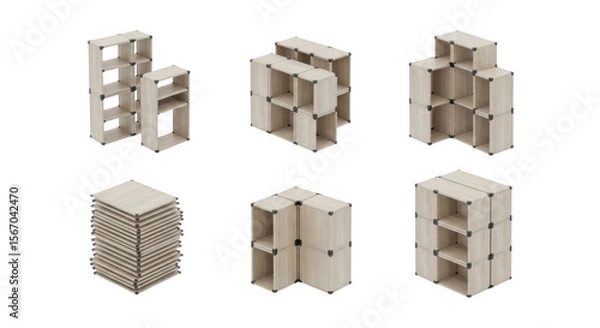 Fototapeta Versatile Wooden Building Blocks for Creative Play, Educational Projects, and Collaborative Design Fun, isolated on a transparent background