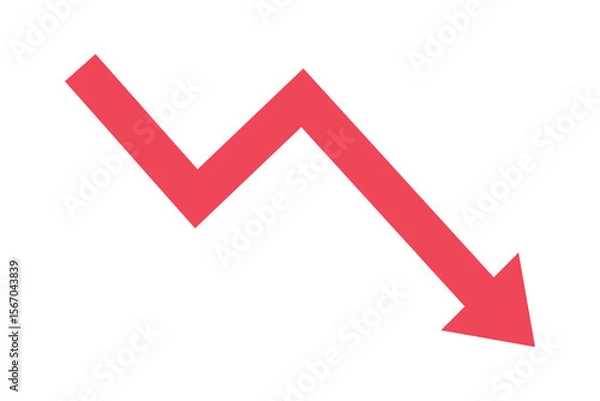 Fototapeta Bankruptcy, financial market crash, Red arrow going down stock icon on white background. suitable for web site design, logo, app, UI. graph chart down trend symbol.chart going down sign.