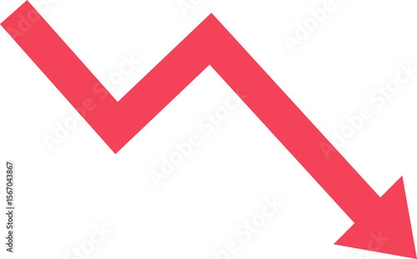 Fototapeta Bankruptcy, financial market crash, Red arrow going down stock icon on white background. suitable for web site design, logo, app, UI. graph chart down trend symbol.chart going down sign.