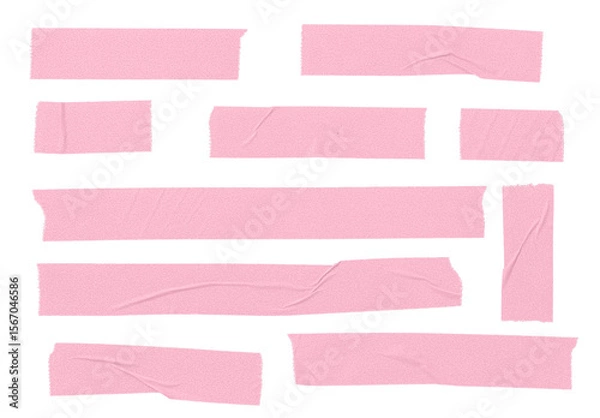 Fototapeta Set of pink blank paper tape sticker cut out. Mock up template