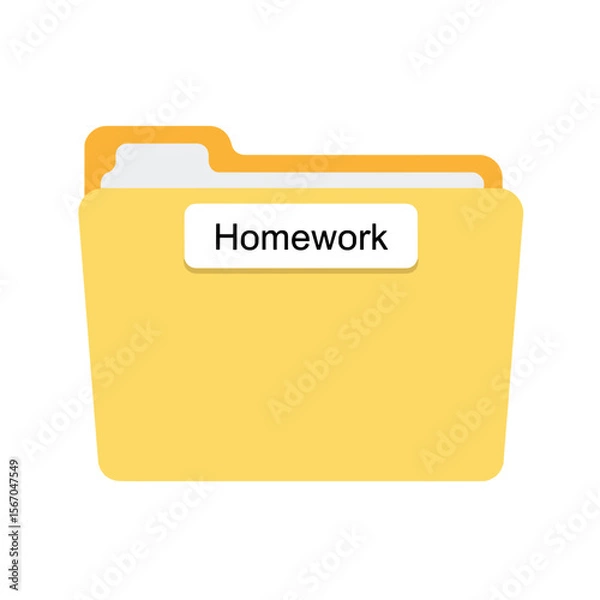 Fototapeta Yellow homework folder icon with a label on a clean background