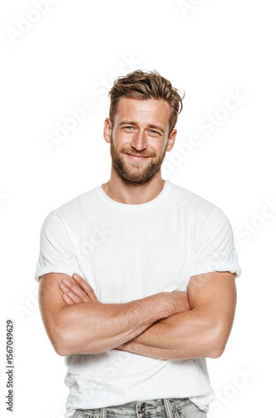 Fototapeta Smiling man portrait confidence isolated on transparent background