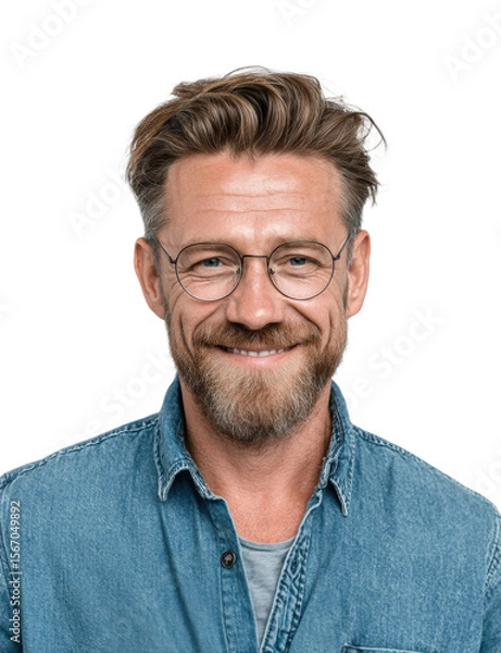 Fototapeta Cheerful man portrait bright isolated on transparent background