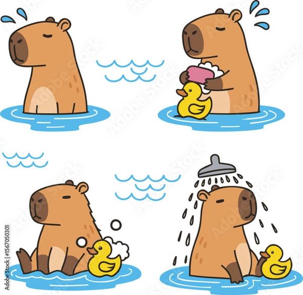 Fototapeta Vector Illustration of Cute Capibaras in the Shower -vector eps8
