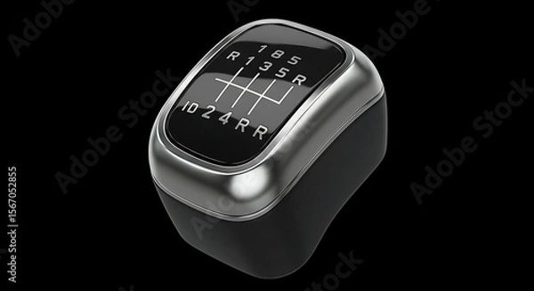 Fototapeta A sleek, modern gear shift knob for a heavy-duty truck's manual transmission, featuring a complex multi-speed gear pattern, isolated on a stark black background