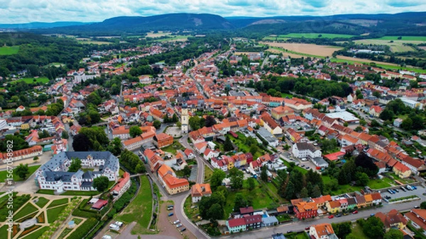 Obraz Aerial view of the old town Ohrdruf in Germany on a sunny afternoon in spring

